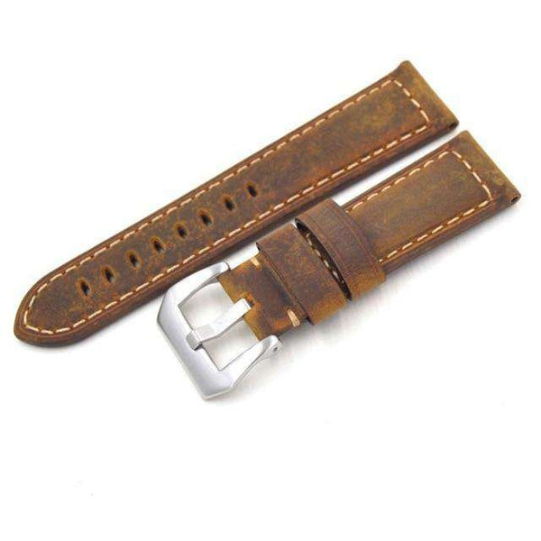 22mm 24mm Blue / Green / Tan / Brown / Black Leather Watch Strap with Silver / Black Buckle [W103]