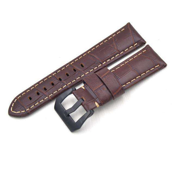 22mm 24mm Blue / Green / Tan / Brown / Black Leather Watch Strap with Silver / Black Buckle [W103]