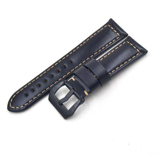 22mm 24mm Blue / Green / Tan / Brown / Black Leather Watch Strap with Silver / Black Buckle [W103]