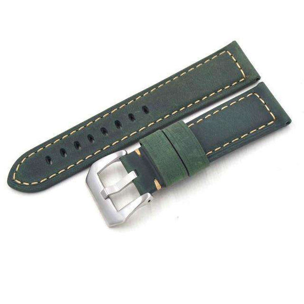 22mm 24mm Blue / Green / Tan / Brown / Black Leather Watch Strap with Silver / Black Buckle [W103]