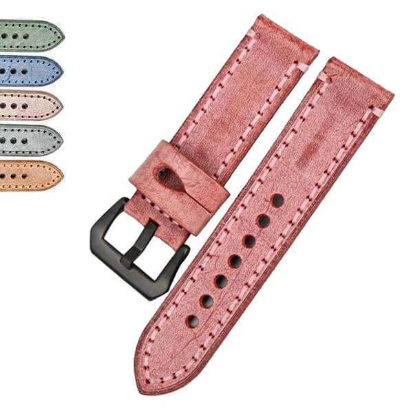 Snow 22mm 24mm Orange / Red / Blue / Green / Brown / Grey Leather Watch Strap [W068]