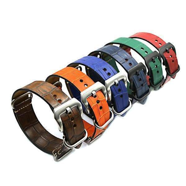 22mm 24mm Orange / Red / Blue / Green / Brown Leather Watch Strap with Silver / Black Buckle [W069]
