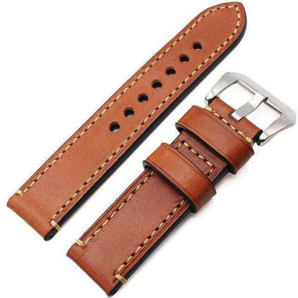 22mm 24mm Soft Leather Watch Strap with Custom Buckle [W040]