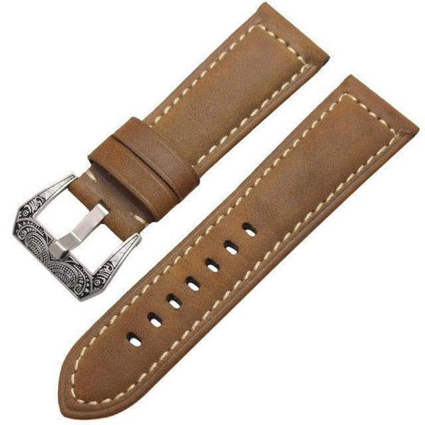 22mm 24mm Soft Leather Watch Strap with Custom Buckle [W040]