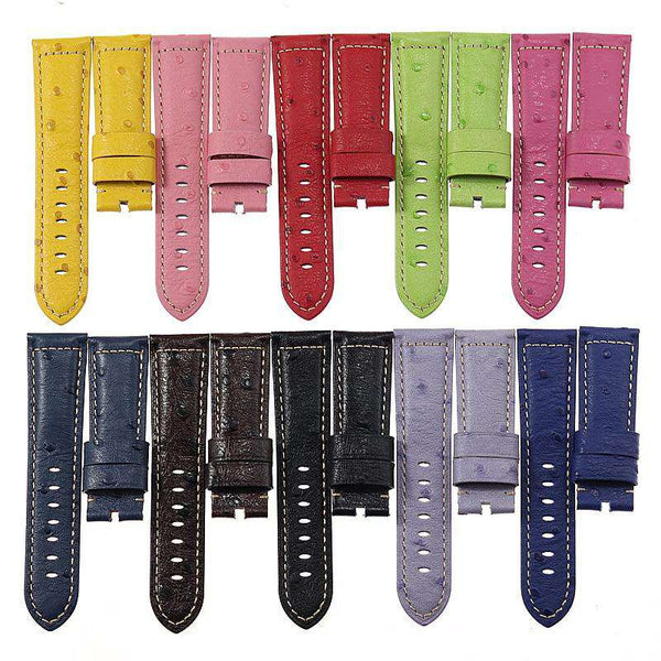 22mm 24mm Yellow / Red / Pink / Blue / Green / Brown / Black Ostrich Watch Strap [W066]