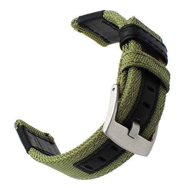 22mm Blue / Green / Brown / Black Nylon with Leather Watch Strap with Quick Release Pin [W096]