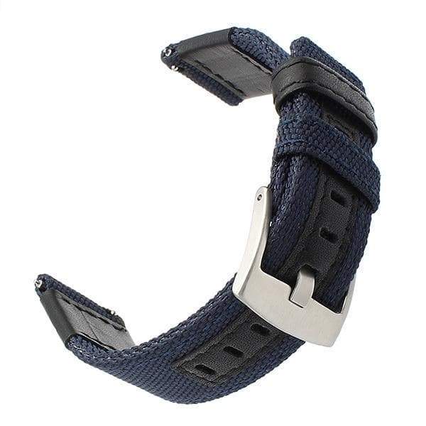 22mm Blue / Green / Brown / Black Nylon with Leather Watch Strap with Quick Release Pin [W096]