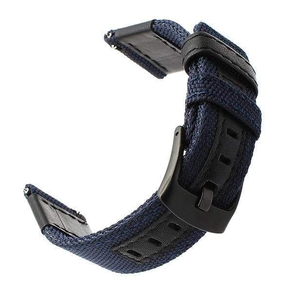 22mm Blue / Green / Brown / Black Nylon with Leather Watch Strap with Quick Release Pin [W096]