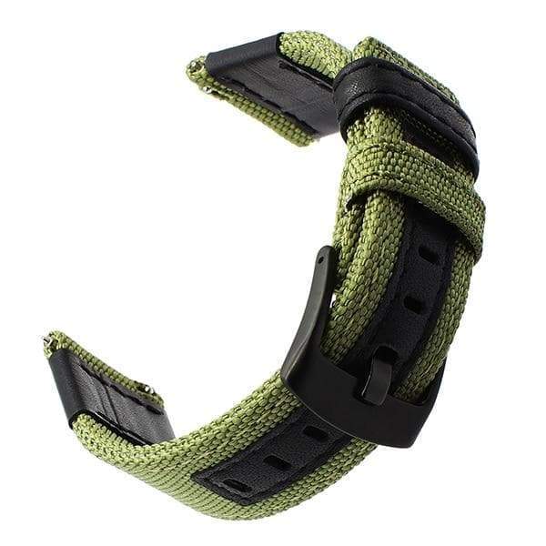 22mm Blue / Green / Brown / Black Nylon with Leather Watch Strap with Quick Release Pin [W096]