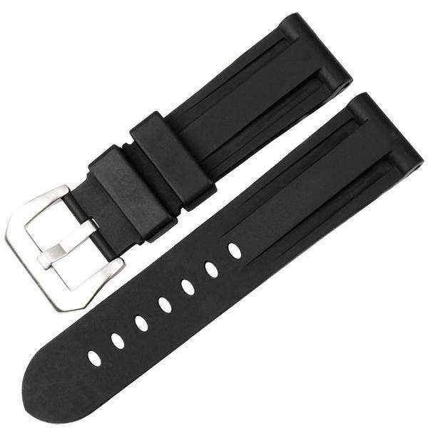 24mm Black Rubber Strap with Silver / Black Buckle [W110]