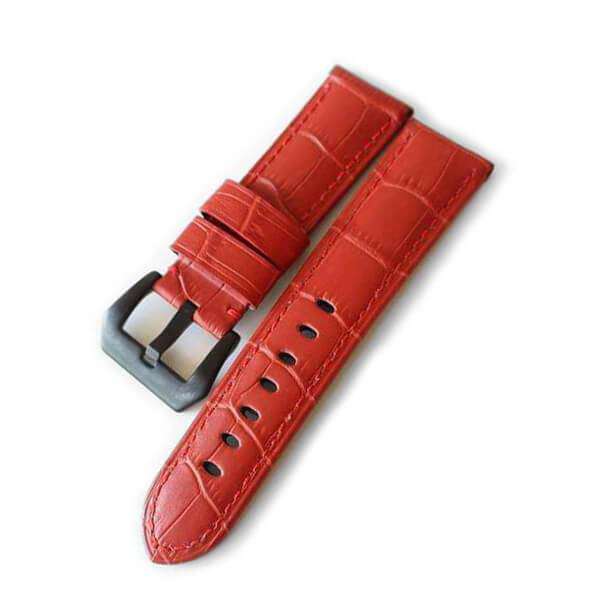24mm Orange / Red / Pink / Blue / Purple / Green Leather Watch Strap with Black Buckle [W099]