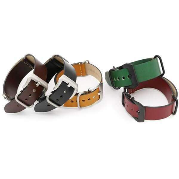 24mm Vintage Red / Green / Brown / Black Leather NATO Watch Strap with Silver / Black Buckle [W089]