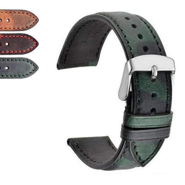 Dark Slate Gray 18mm 20mm 22mm Red / Green / Brown Camouflage Leather Watch Strap [W116]