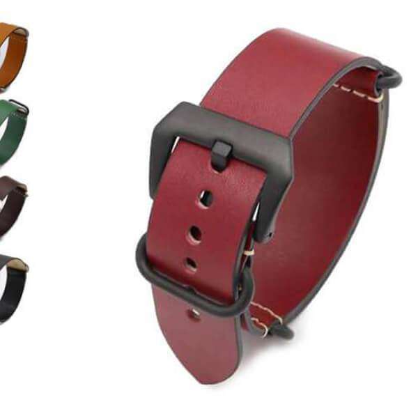 Brown 24mm Vintage Red / Green / Brown / Black Leather NATO Watch Strap with Silver / Black Buckle [W089]