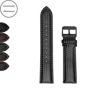 Dark Slate Gray 20mm 22mm Black Carbon Fiber Leather Watch Strap with Quick Release Pin [W037]