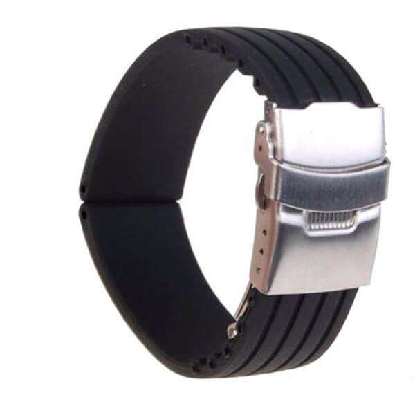 Black 22mm Black Rubber Watch Strap [W034]
