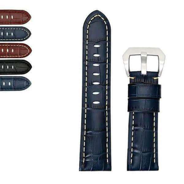 Dark Slate Gray 22mm 24mm 26mm Blue / Brown / Black Leather Watch Strap with Silver / Black Buckle [W007]