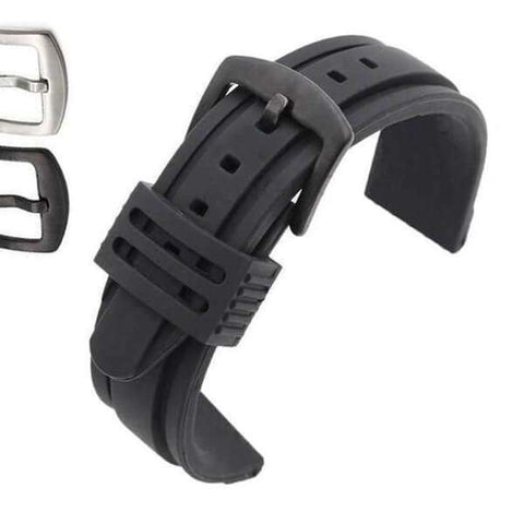 Dark Slate Gray 20mm 22mm 24mm Black Rubber Watch Strap with SIlver / Black Buckle [W119]