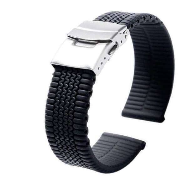 Black 20mm 22mm 24mm Black Rubber Watch Strap [W163]