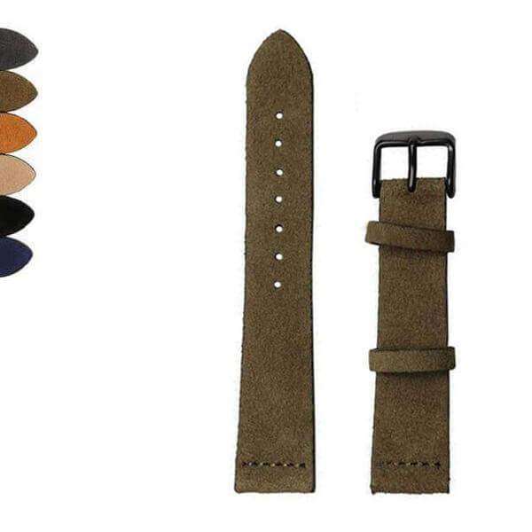 Dark Olive Green 20mm 22mm Red / Blue / Khaki / Brown / Grey / Black Suede Leather Watch Strap [W091]