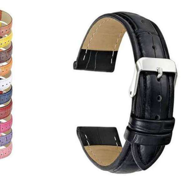 Black 18mm 20mm 22mm White / Yellow / Orange / Red / Pink / Blue / Purple / Brown / Black Leather Watch Strap [W140]