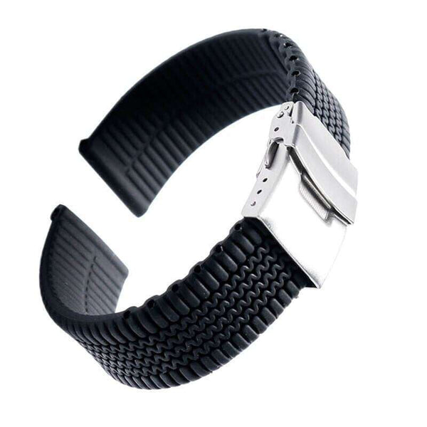 Black 20mm 22mm 24mm Black Rubber Watch Strap [W163]