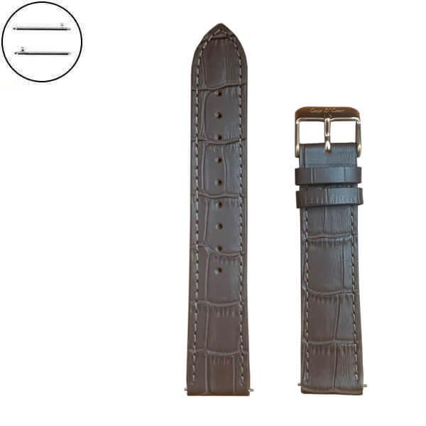 20mm Brown Leather Watch Strap with Rose Gold Buckle and Quick Release Pin