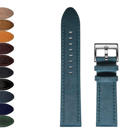 18mm 20mm 22mm Orange / Blue / Green / Brown / Grey / Black Leather Watch Strap with Quick Release Pin [W176]