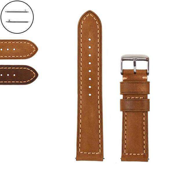 Saddle Brown 20mm 22mm Light / Dark Brown Leather Watch Strap with Quick Release Pin [W047]