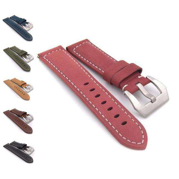 Maroon 22mm 24mm Red / Blue / Green / Brown / Black Leather Watch Strap [W097]