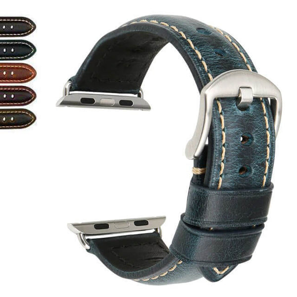 Red / Blue / Green / Brown Leather Watch Bands with Silver / Black for Apple Watch [W027]