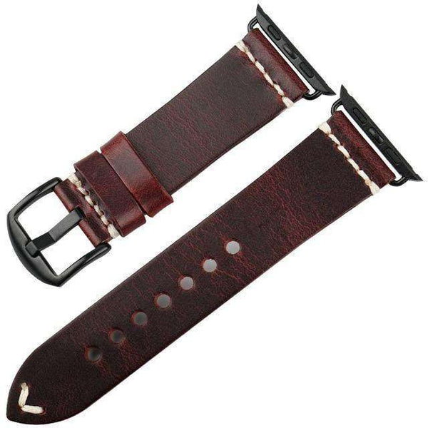 Dark Slate Gray Red / Brown / Grey Leather Watch Bands for Apple Watch [W108]