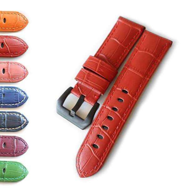 24mm Orange / Red / Pink / Blue / Purple / Green Leather Watch Strap with Black Buckle [W099]