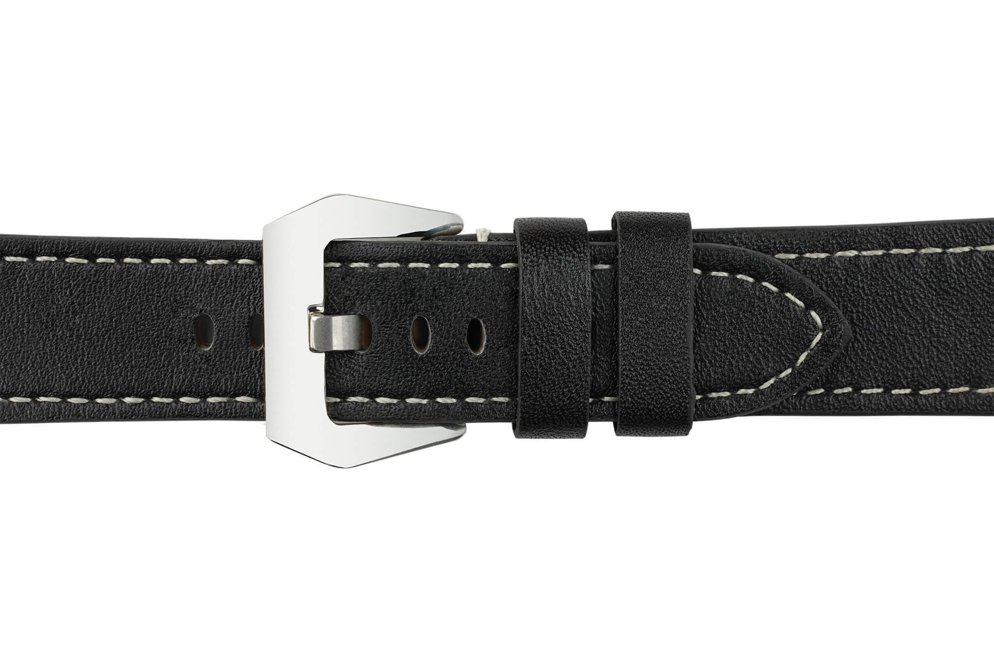 22mm Black Leather Watch Strap