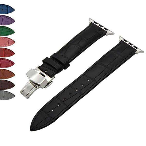 Dark Slate Gray White / Red / Pink / Blue / Purple / Green / Brown / Grey / Black Leather Watch Band with Deployant Buckle for Apple Watch [W156]