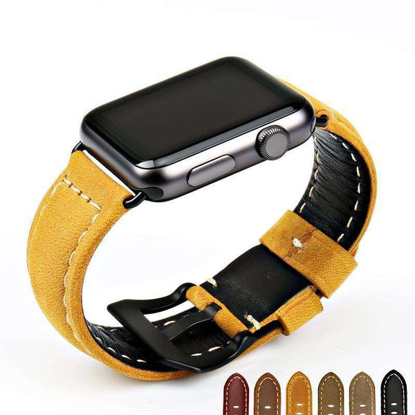 Yellow / Brown / Black Leather Watch Bands with Silver / Black for Apple Watch [W028]