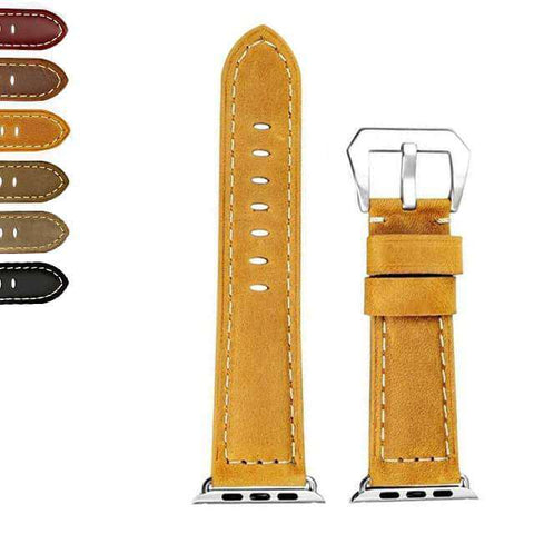 Goldenrod Yellow / Brown / Black Leather Watch Bands with Silver / Black for Apple Watch [W028]