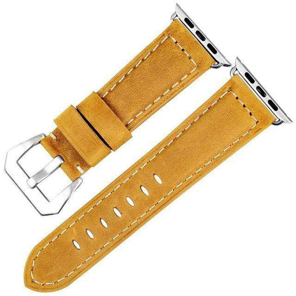 Yellow / Brown / Black Leather Watch Bands with Silver / Black for Apple Watch [W028]