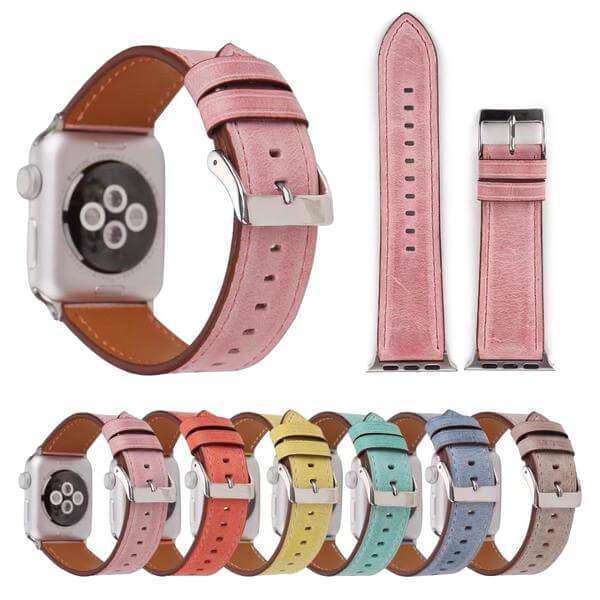 Yellow / Orange / Pink / Blue / Green / Brown Leather Watch Bands for Apple Watch [W031]